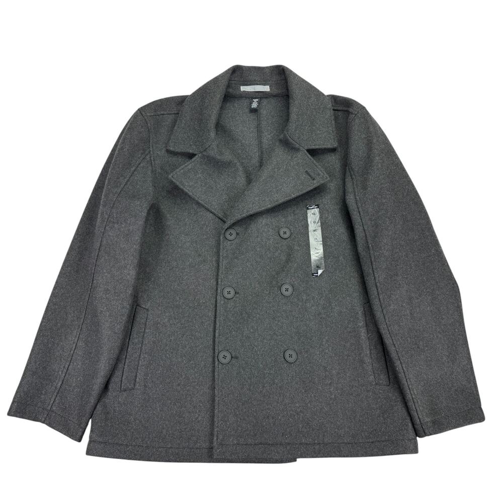 Kenneth Cole Mens Double-Breasted Stretch Solid Peacoat Charcoal XL